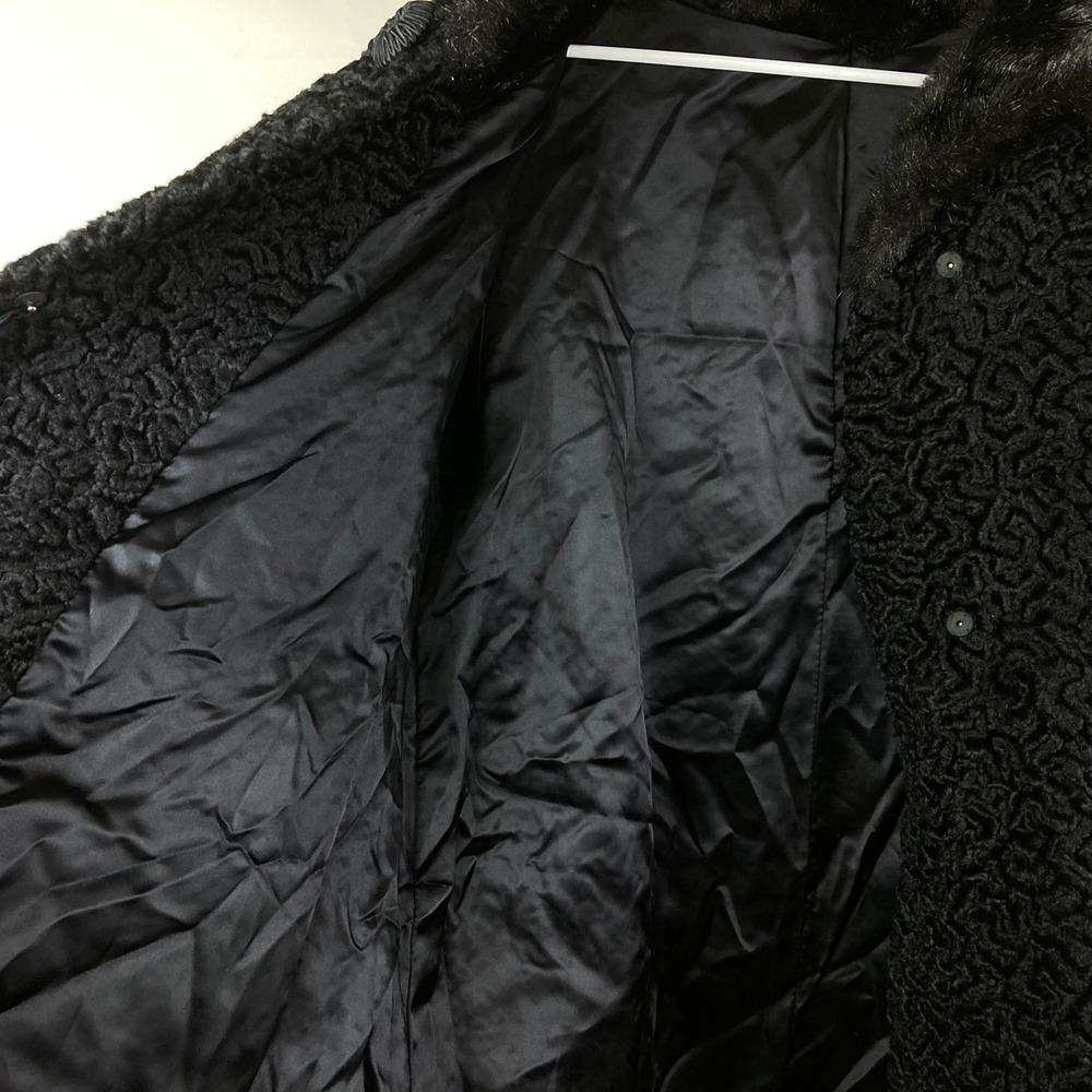 VTG 50s 60s Sz M / L Black Persian Curly Lamb Style Swing Jacket Mink Fur Collar - Picture 7 of 9